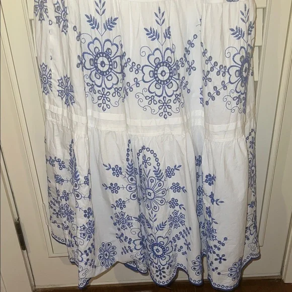 Anthropologie White and Blue Embroidered Dress - Picture 4 of 5